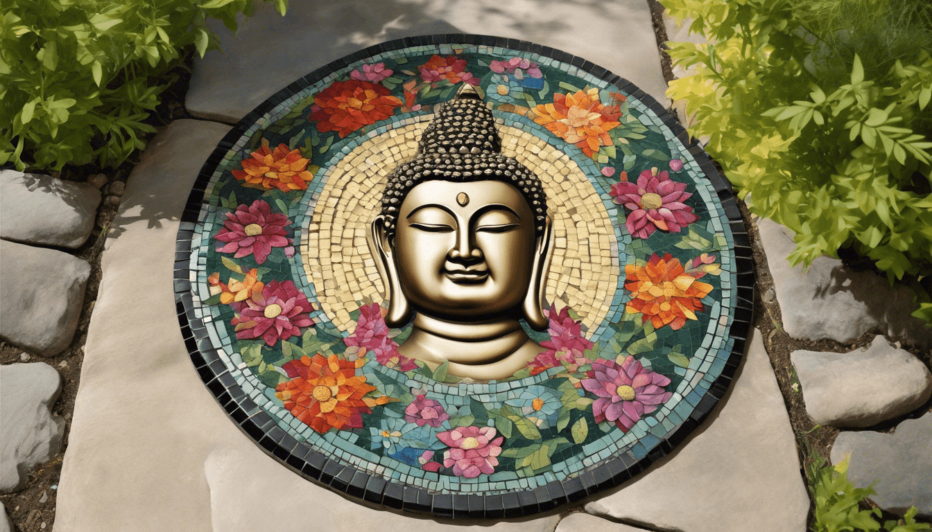 Transform Your Garden with Dyanne Williams' Tibetan Buddha Mosaic Stepping Stone