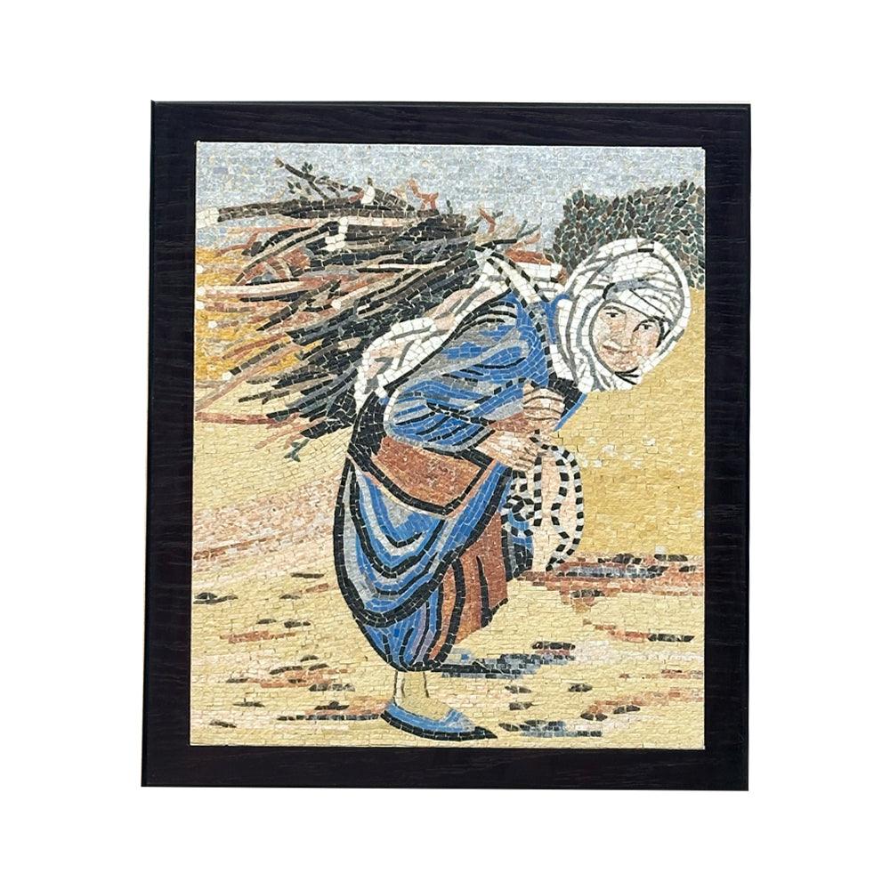 Old Women Holding Bunch of Wood Mosaic Wall Hang - ChicMozaic