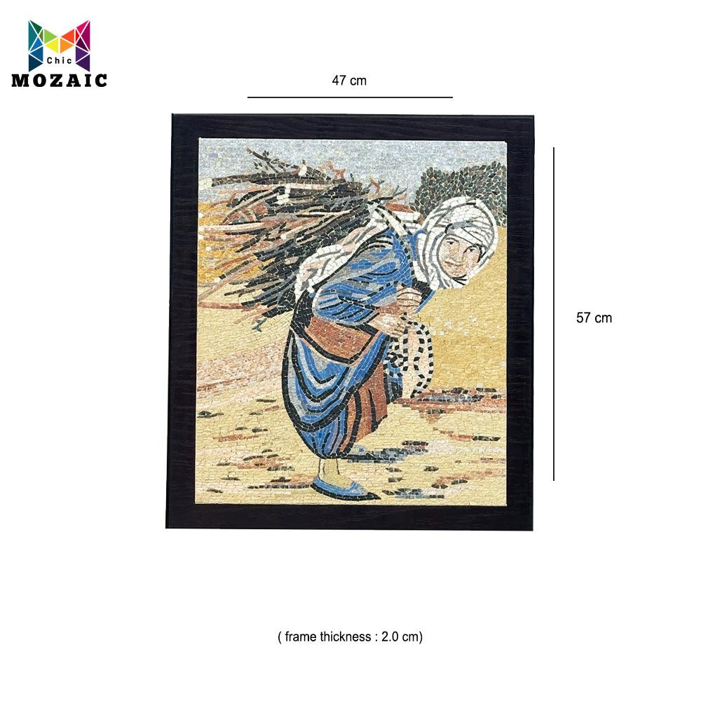 Old Women Holding Bunch of Wood Mosaic Wall Hang - ChicMozaic