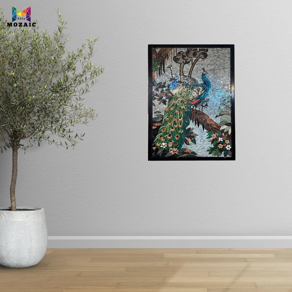 Two Peacocks in the Wood Mosaic Wall Hang - ChicMozaic