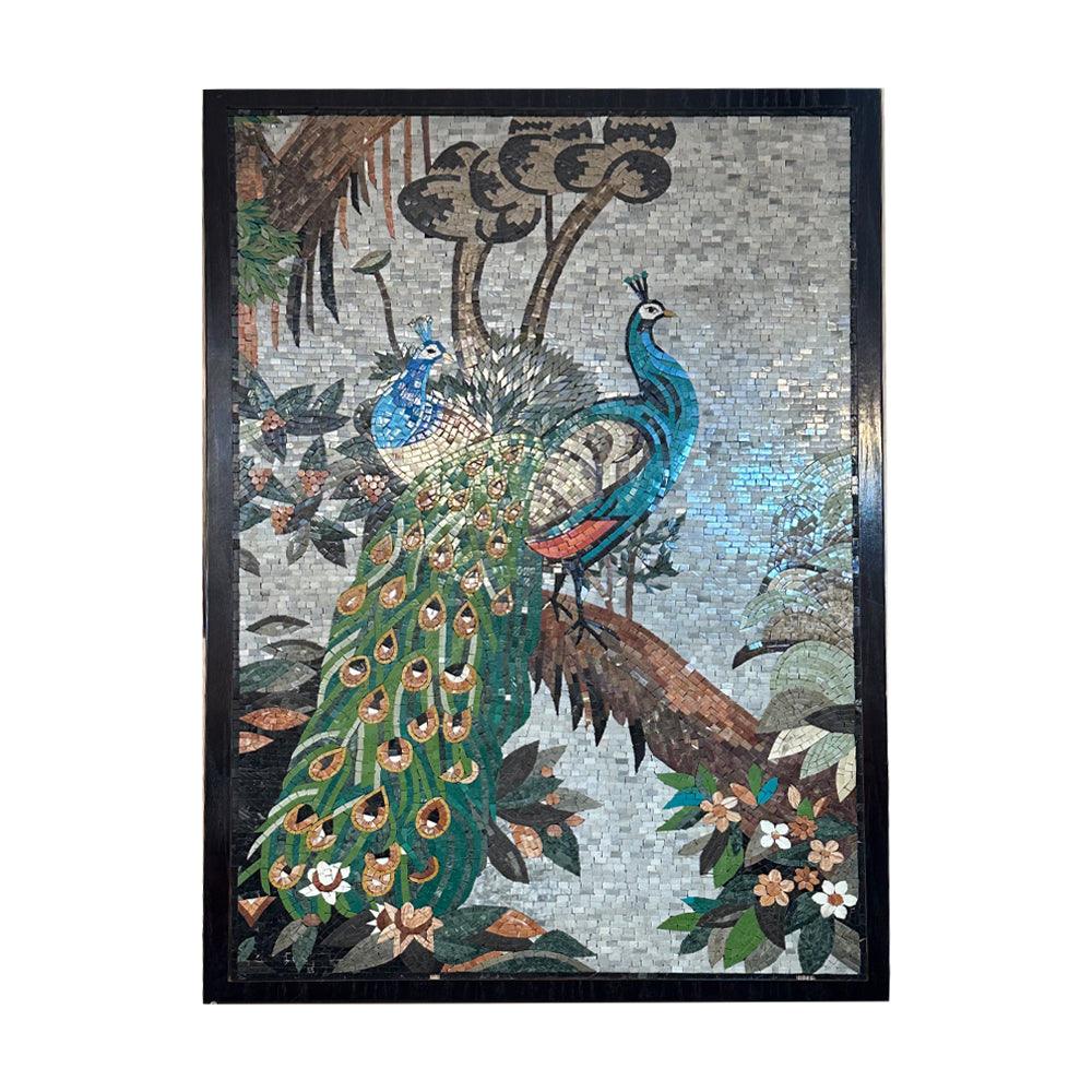 Two Peacocks in the Wood Mosaic Wall Hang - ChicMozaic