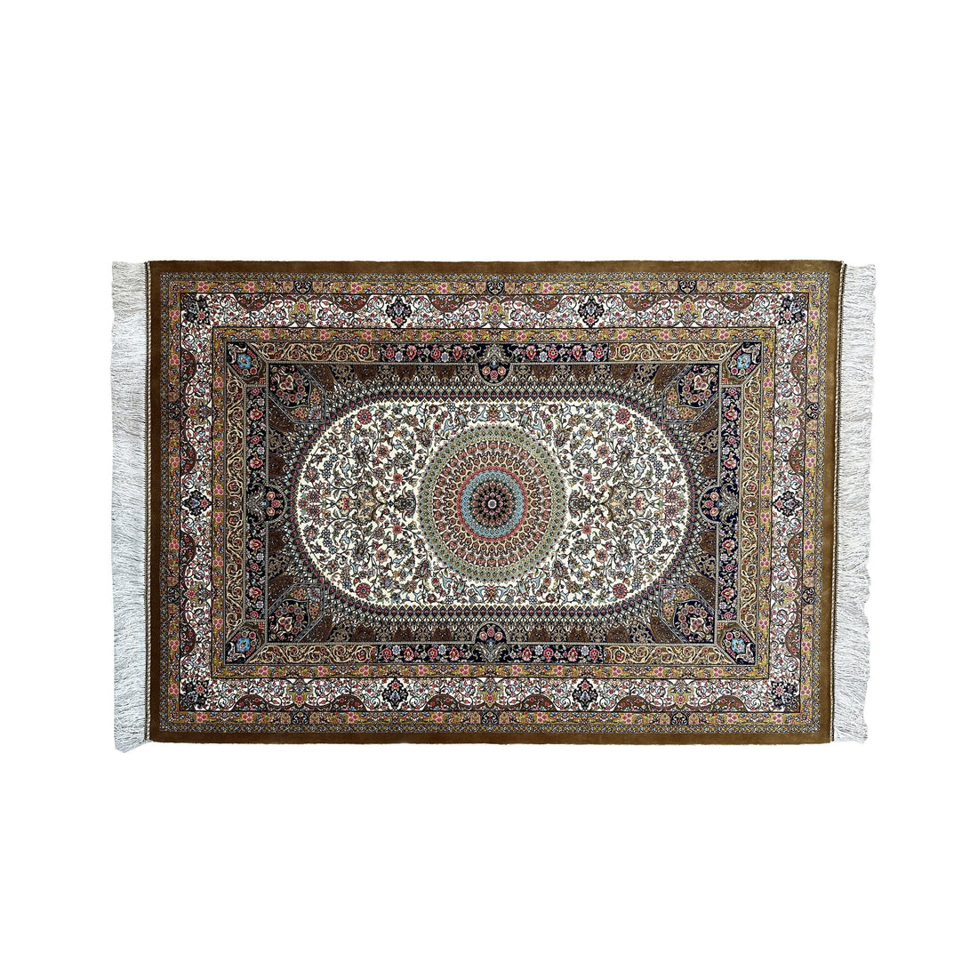 Brown Silk Rug With Antique Handmade Motifs - ChicMozaic