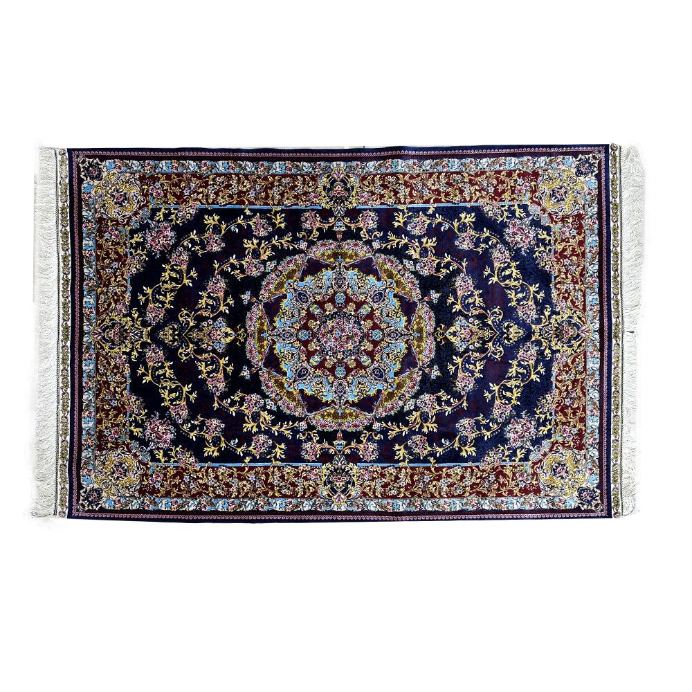 High Quality Hand-knotted Rug in Dark Blue Colour and Natural Silk - ChicMozaic