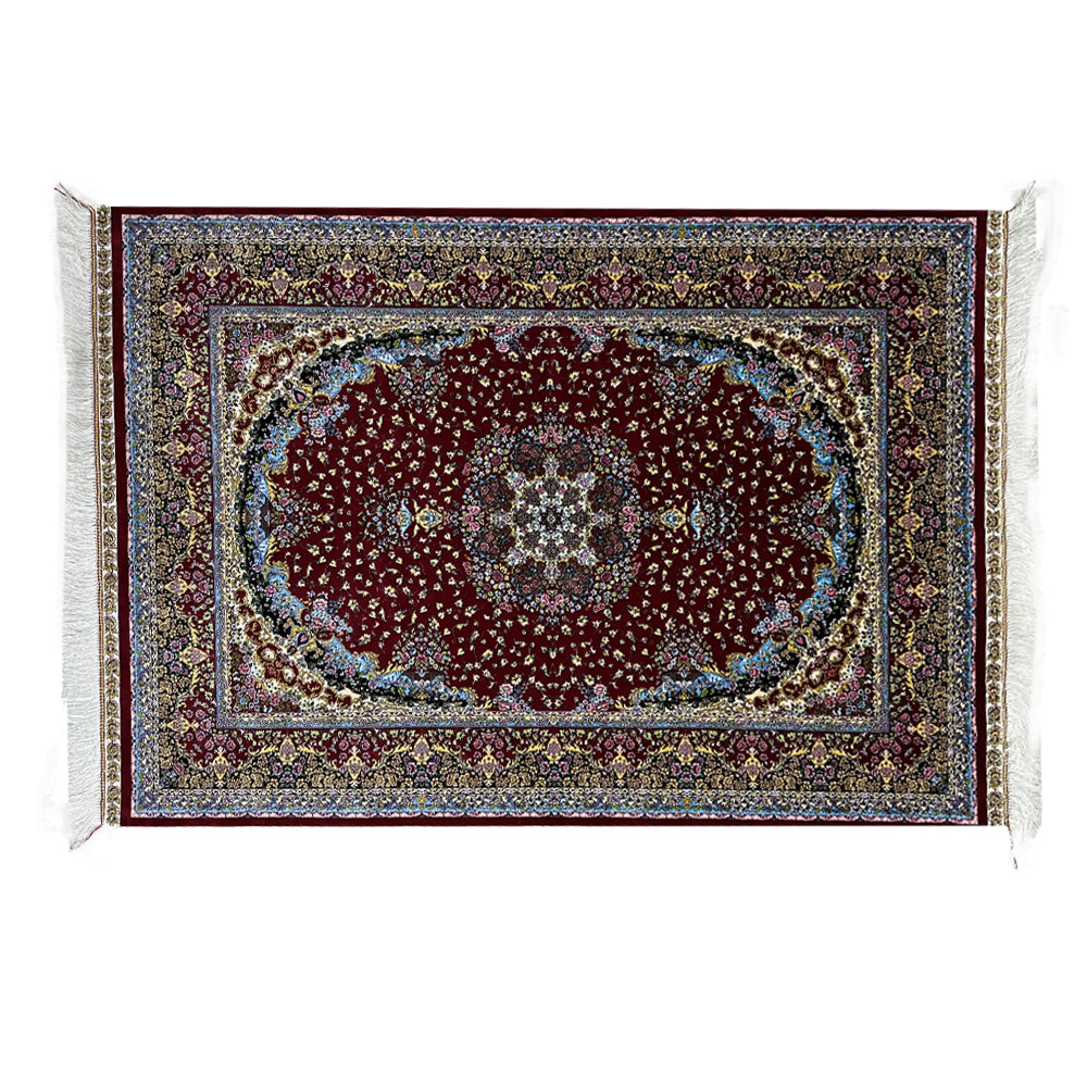 High Quality Hand-knotted Rug in Red Colour and Natural Silk - ChicMozaic