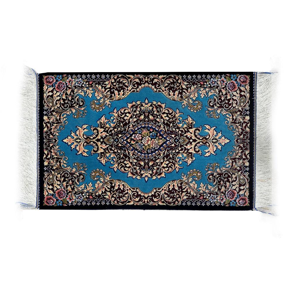 High Quality Hand-knotted Rug in Green Blue and Burgundy Red Colour and Natural Silk - ChicMozaic