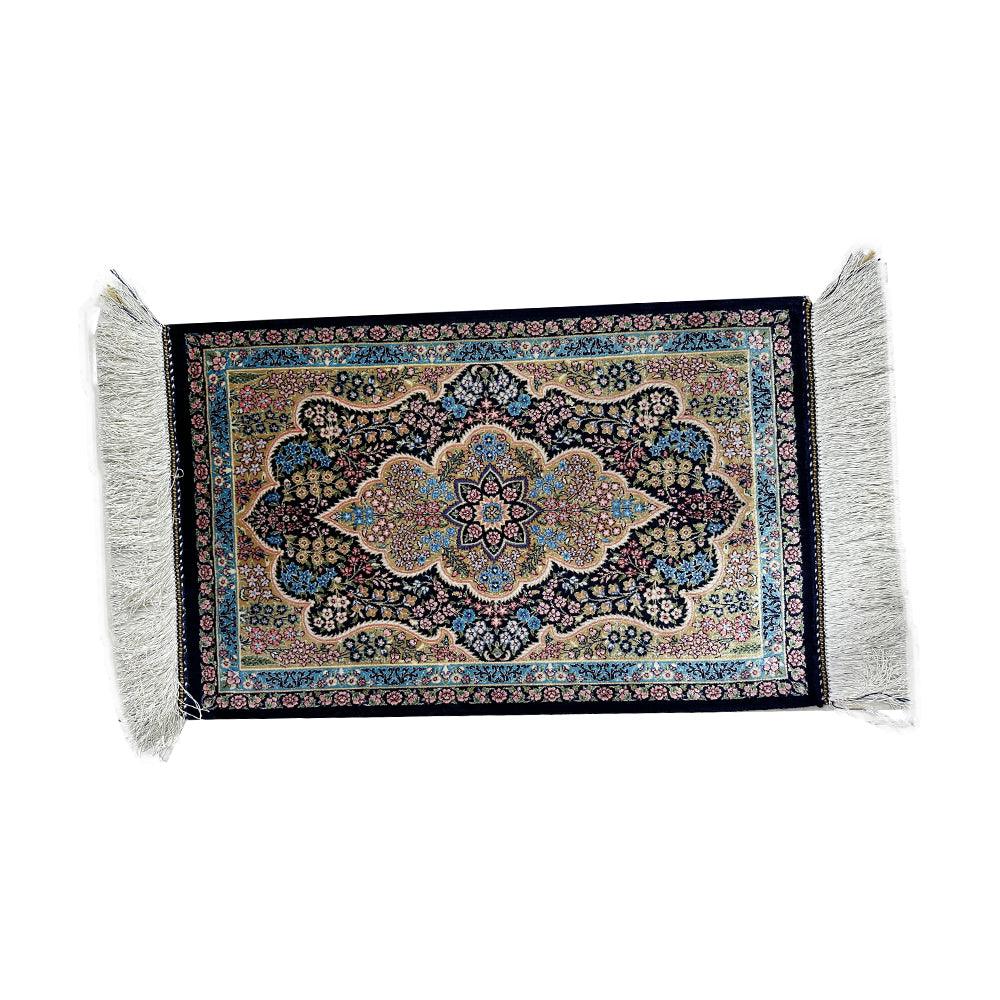 High Quality Hand-knotted Rug in Dark and Green Blue Colours and Natural Silk - ChicMozaic