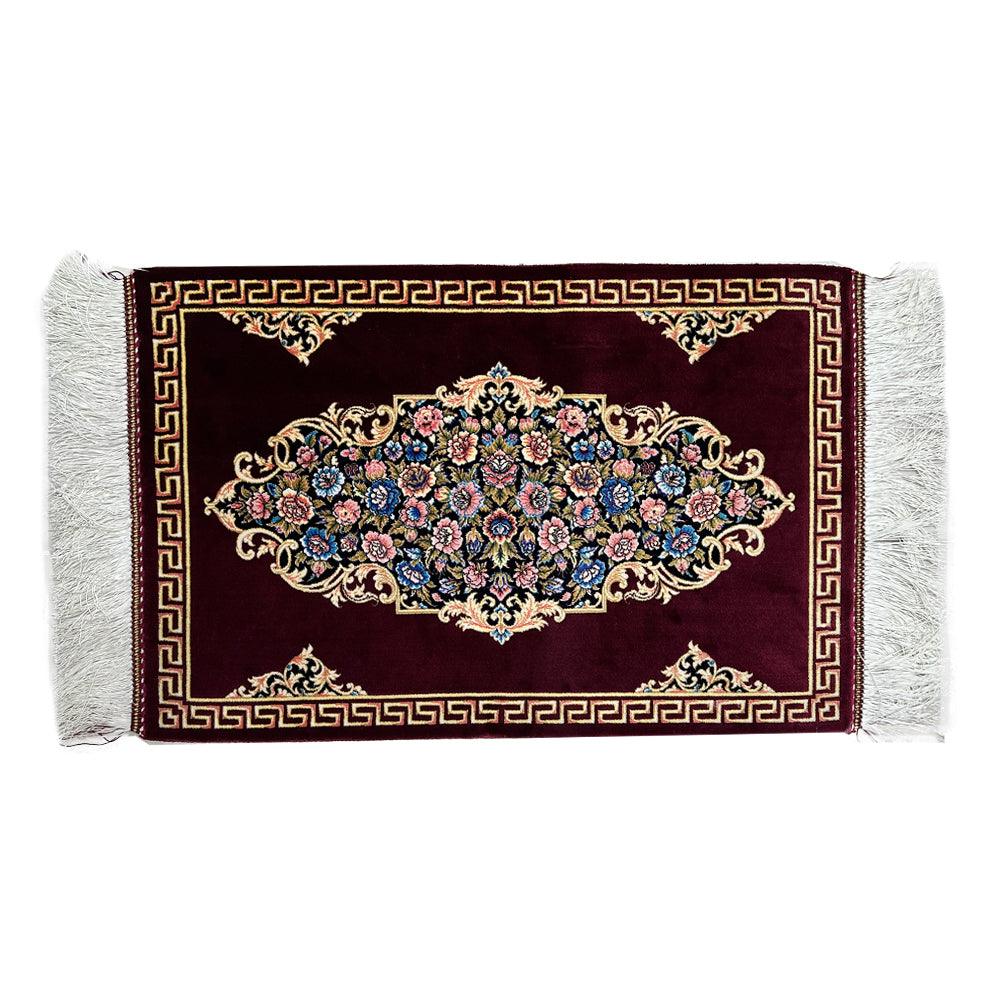 High Quality Hand-knotted Rug in Burgundy Red Color and Natural Silk - ChicMozaic