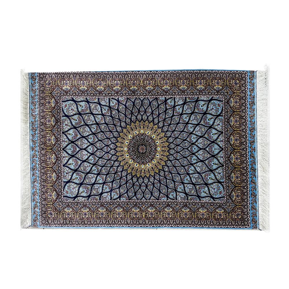 High quality hand-knotted rug in light blue colour and natural silk - ChicMozaic