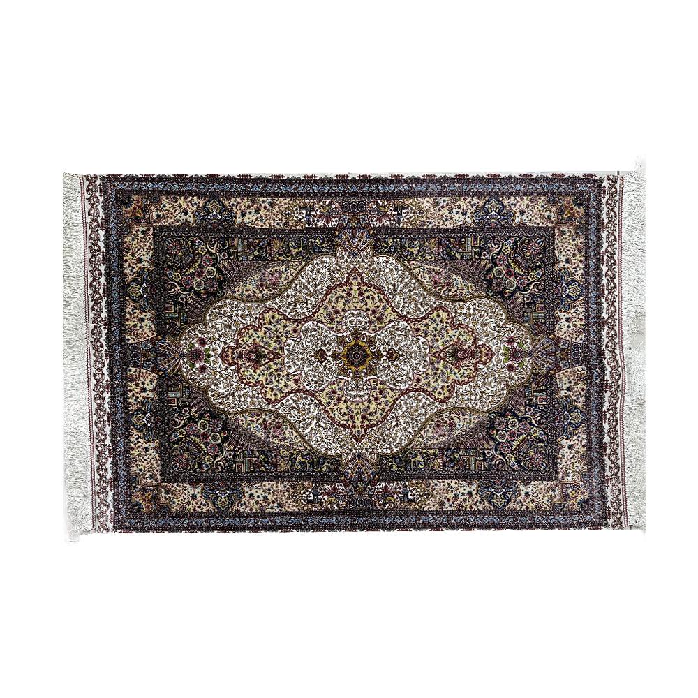 High Quality Hand-knotted Rug in Navy Blue Colour and Natural Silk - ChicMozaic