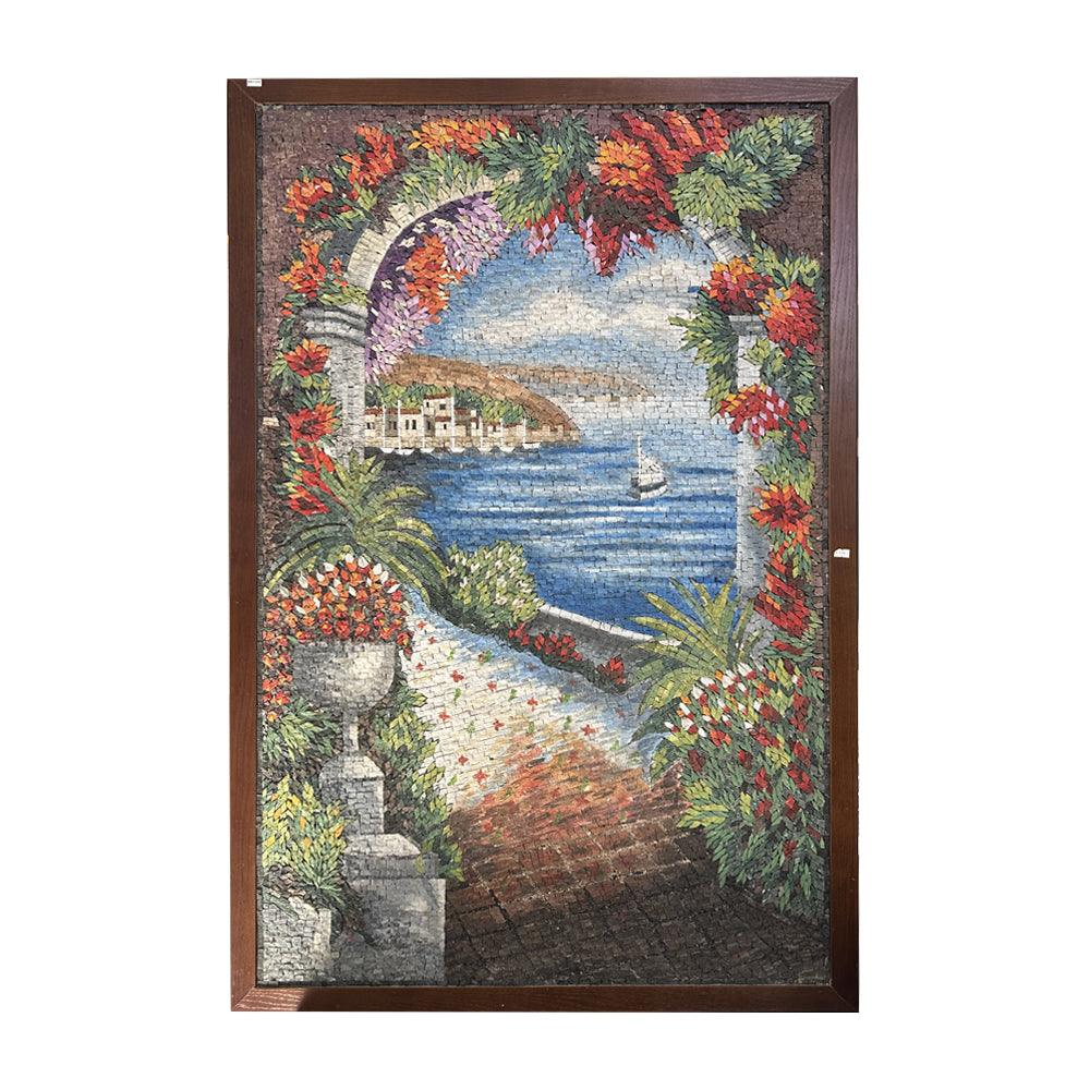 Handmade Mosaic With Natural Stone in the Shape of the Beach Scene - ChicMozaic