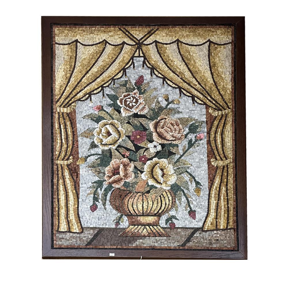 Handmade Mosaic With Natural Stone in the Shape of the Floral Vase - ChicMozaic