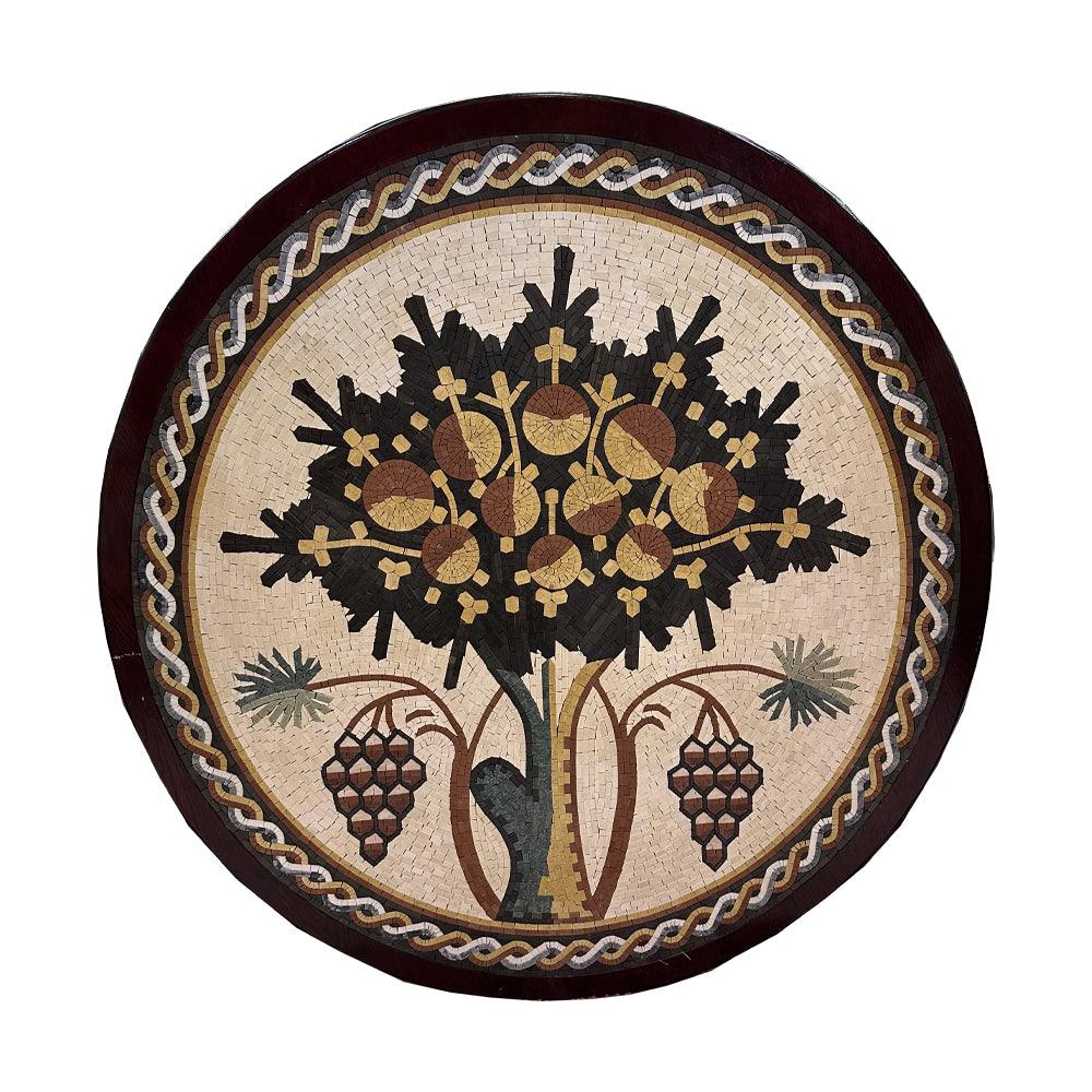 Handmade Mosaic With Natural Stone in the Shape of the Madaba Tree - ChicMozaic