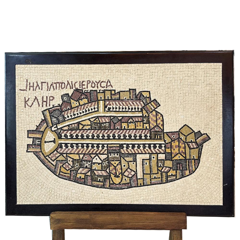 Handmade Stone Mosaic Jerusalem Old City According to the Ancient Madaba Map - ChicMozaic