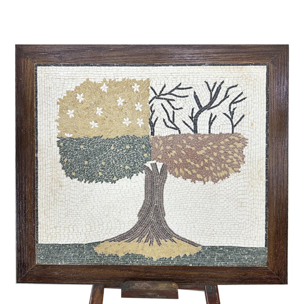 Handmade Mosaic With Natural Stone in the Shape of the Four Season Tree - ChicMozaic