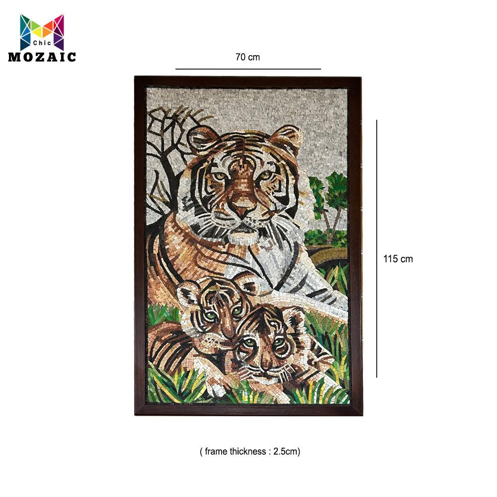 Tiger Mother With Her Kids Mosaic Wall Hang - ChicMozaic