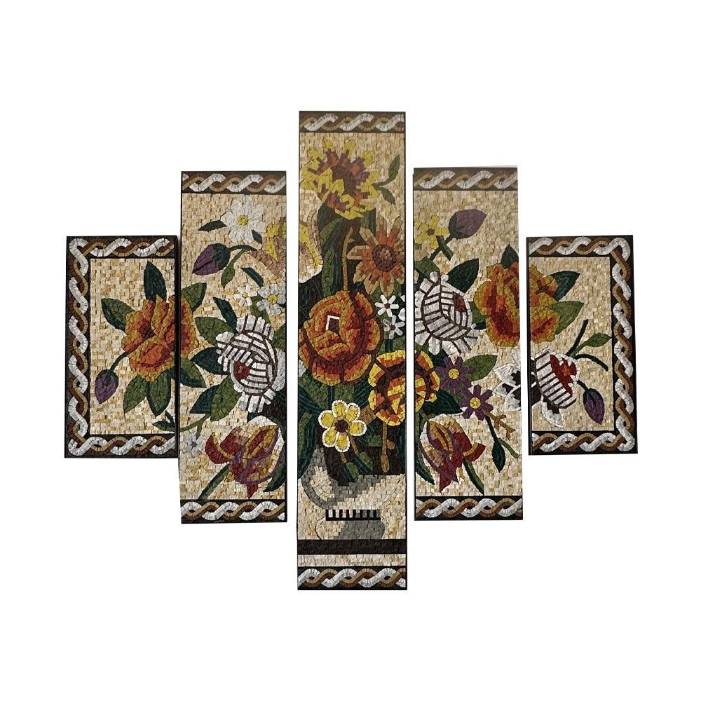 Handmade mosaic with natural stone in the shape of the flower blossom - ChicMozaic