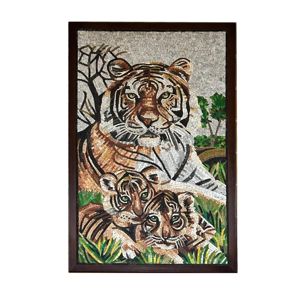 Tiger Mother With Her Kids Mosaic Wall Hang - ChicMozaic